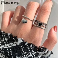 foxanry vintage punk 925 stamp party rings for women new fashion creative love heart fine jewelry wedding accessories