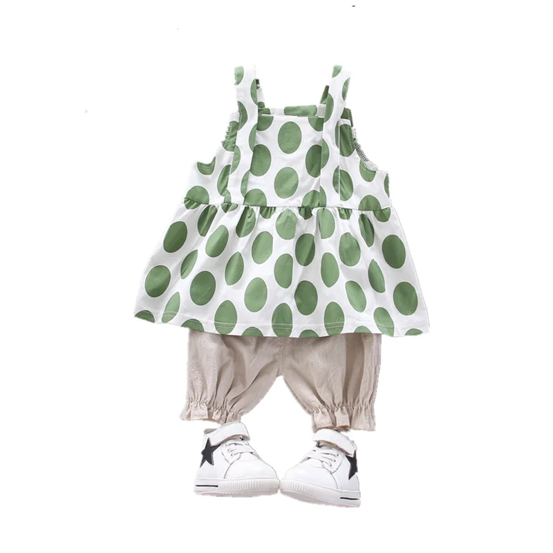 Детская одежда в горошек для девочек 2 шт./компл. летний спортивный костюм