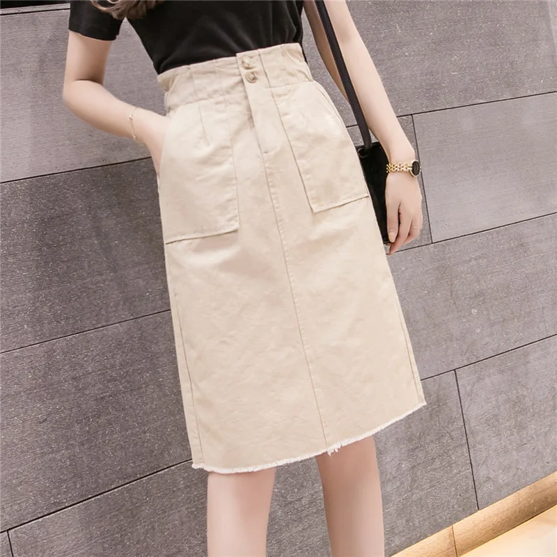 

Summer Denim Skirts Female Vintage Straight Solid Knee-length Empire High-waist Elegant Skirt Elastic Waist 8-5