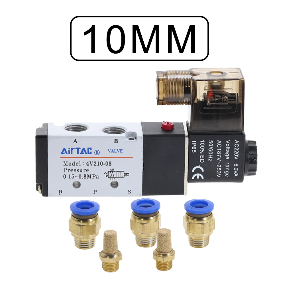 10mm Fitting 5 Путь 2 позиция электромагнитный клапан с 6 мм 8 мм 10 мм 12 мм штуцер 4V210-08 DC24V DC12V AC110V AC220V - Цвет: 10mm Fitting