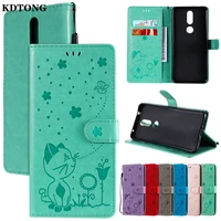 embossed phone case for nokia 3 4 2 4 7 1 3 1 plus 2 3 1 3 3 2 shell cat bees flip leather card slot wallet protect cover funda