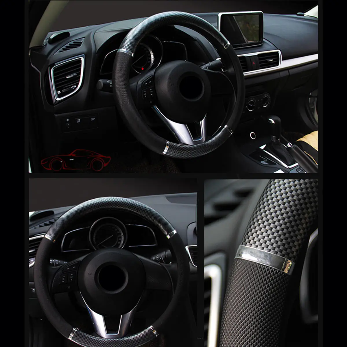 

Luxury Auto Car Steering Wheel Covers carbon fiber PVC Leather Car Cover