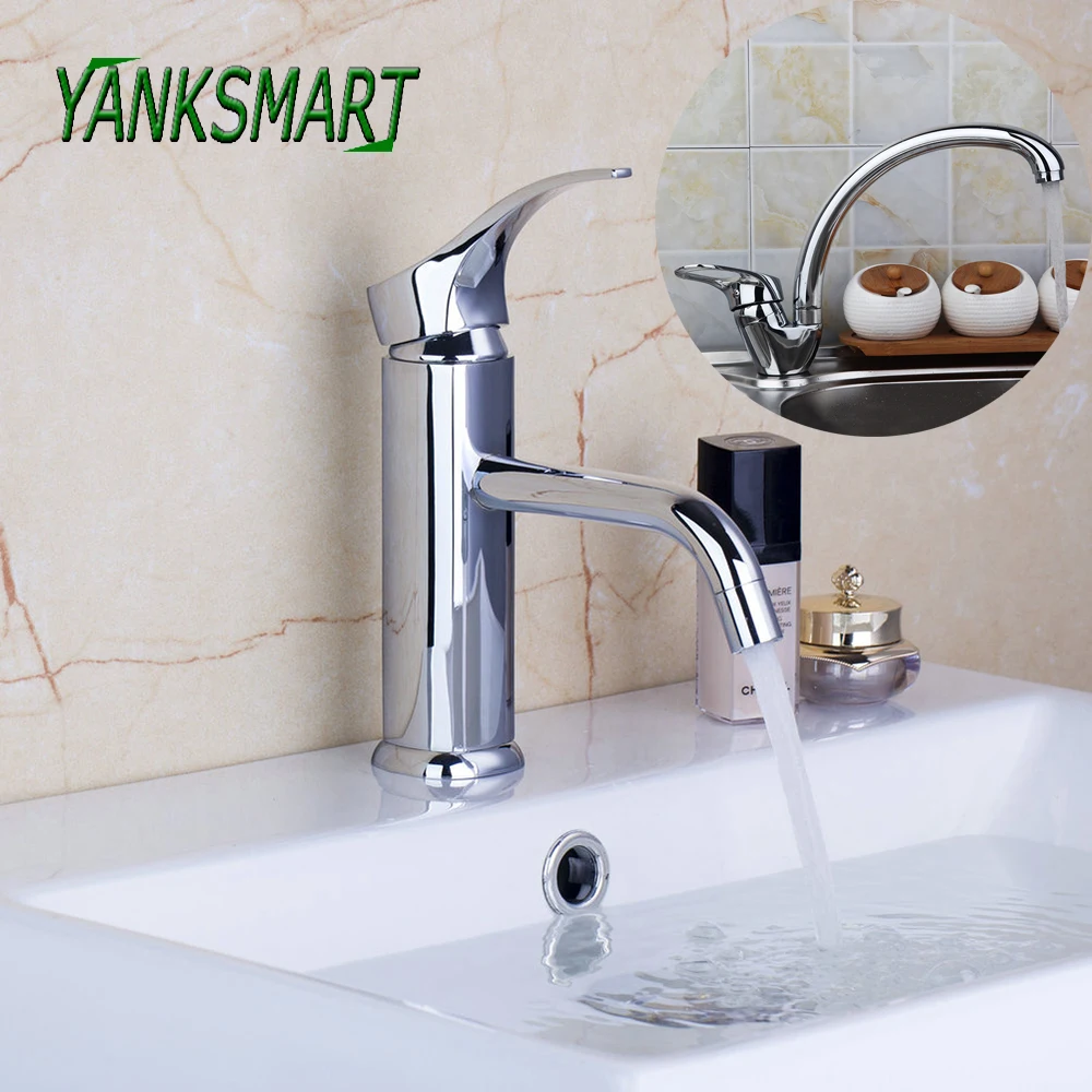 YANKSMART RU хромированный полированный кран для раковины ванной комнаты + 360