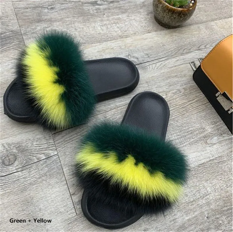 Шлепанцы из натурального меха енота повседневные модные сандалии лисьей кожи