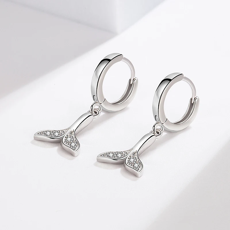 

Women's New Fashion Lovely Whale Tail Drop Earrings Shiny Micro Crystal Simple Elegant Dangle Earring Hoops Piercing Jewelry