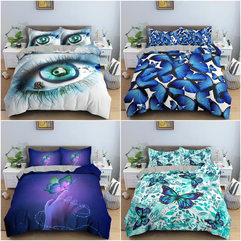 Комплект постельного белья с голубыми бабочками пододеяльник из 2/3 предметов для