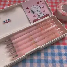 5pcs New Kawaii Pink Peach Press Pen Black Cute Gel Pens  Korean Stationery Office Accessories Pink School Supplies Art Supplies