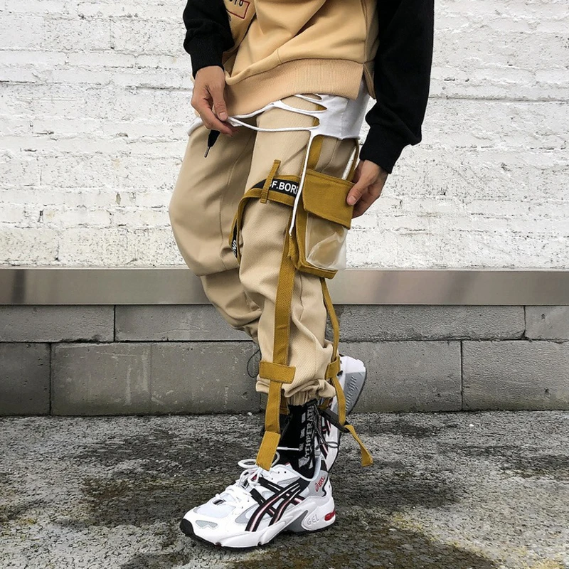 2019 хаки боковая лента карго Jogger Брюки мужские карманные хип хоп спортивные брюки