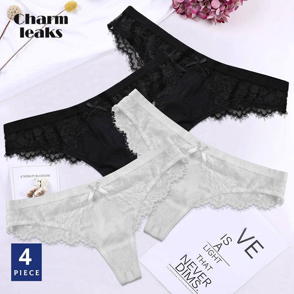 

Charmleaks Women's Underwear 4 PCS Briefs Thong Lace Panties Tanga Basic Sexy Hispter