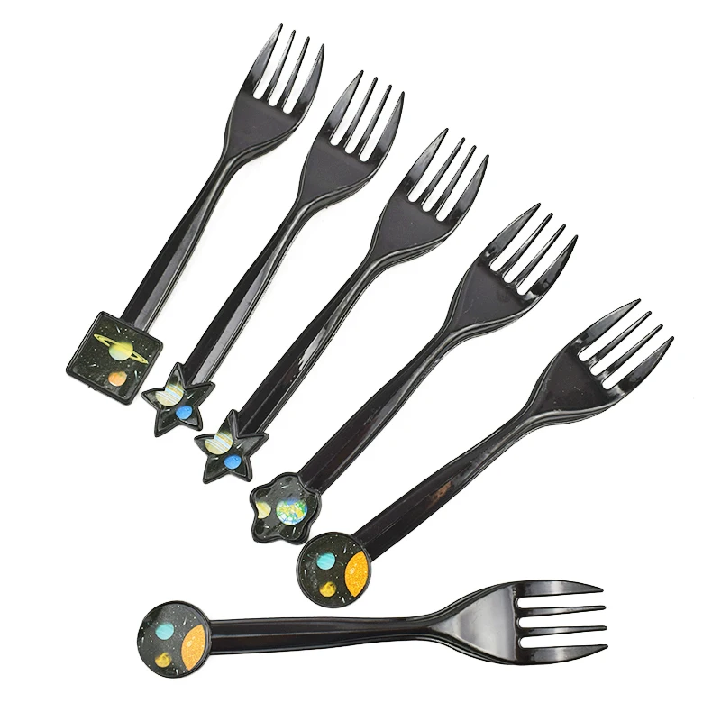 6pcs fork Космическая тема, вечерние одноразовые столовые приборы, детские украшения для вечеринки в честь Дня рождения, для мальчиков, Детские вечерние принадлежности, столовые приборы, баннер - Цвет: 6pcs fork
