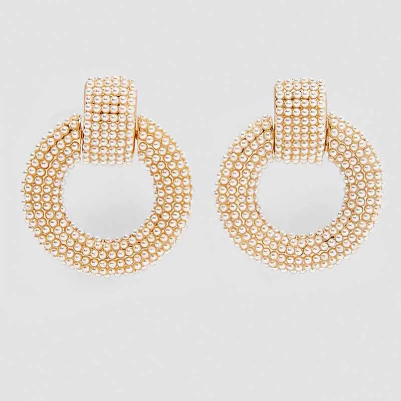 Gold Color 8 Girlgo Винтаж искусственный жемчуг круглый ZA Висячие серьги для женщин модные металлические Макси золотой цвет кулон серьги Свадебные ювелирные изделия оптом - Окраска металла: Gold Color 8