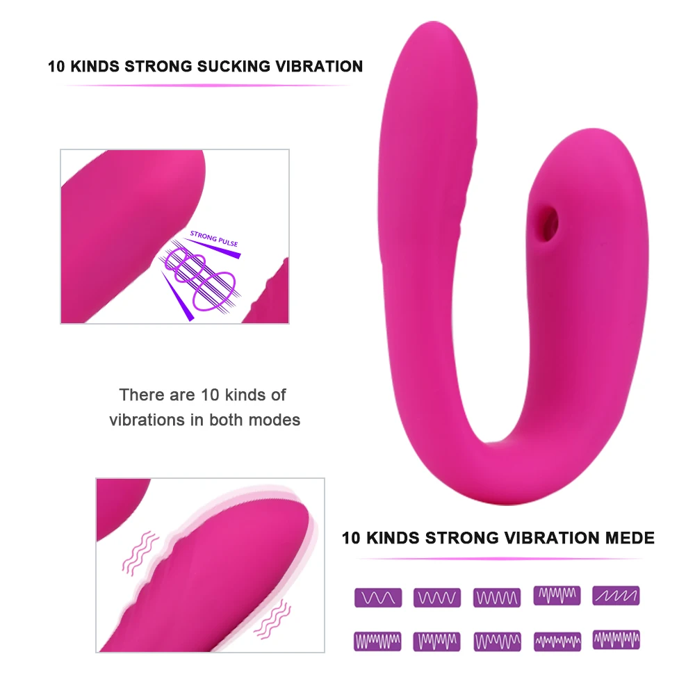 Вагинальный U-образный Вибратор с имитацией орального секса 10 скоростей вибрации