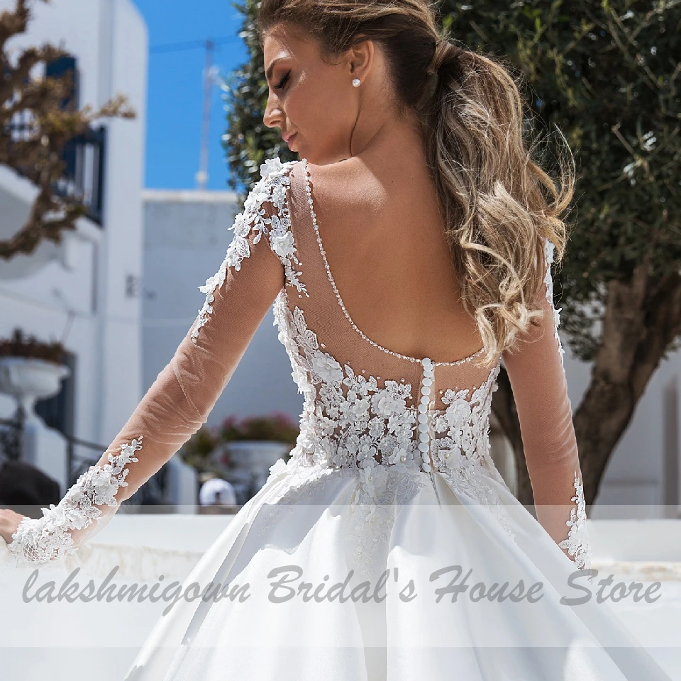 

Floral Muslim Satin Long Sleeve Wedding Dress Plus Size 2020 New Mariage Vintage Bridal Wedding Gowns Beading Hochzeitskleid