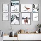 Настенная Картина на холсте с изображением лошади, оленя, снега, горного леса, лыжного скейта, скандинавские постеры и принты, картины для гостиной, Декор для дома