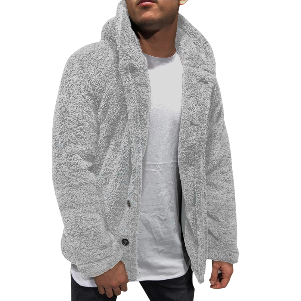 

Adisputent 2020 Men Thick Hoodies Solid Color Tops Fluffy Fleece Fur Jacket Hooded Coat Outerwear Long Sleeve Cardigans M-XXXL