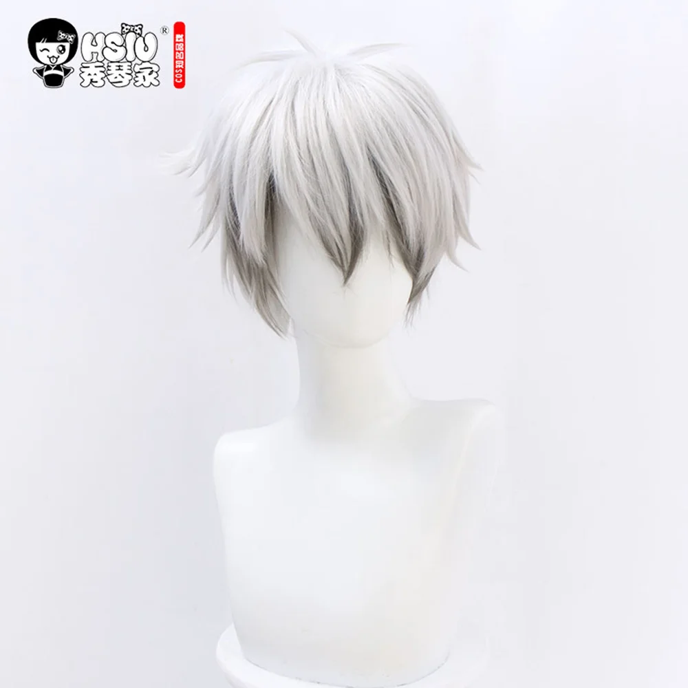 Сю Мефисто Косплэй парик игра Arknights серебристо белый короткая стрижка для парня