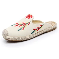 classic womens shoes new embroidery leaves baotou slippers women wear beach shoes hemp rope straw fisherman shoes flat mules