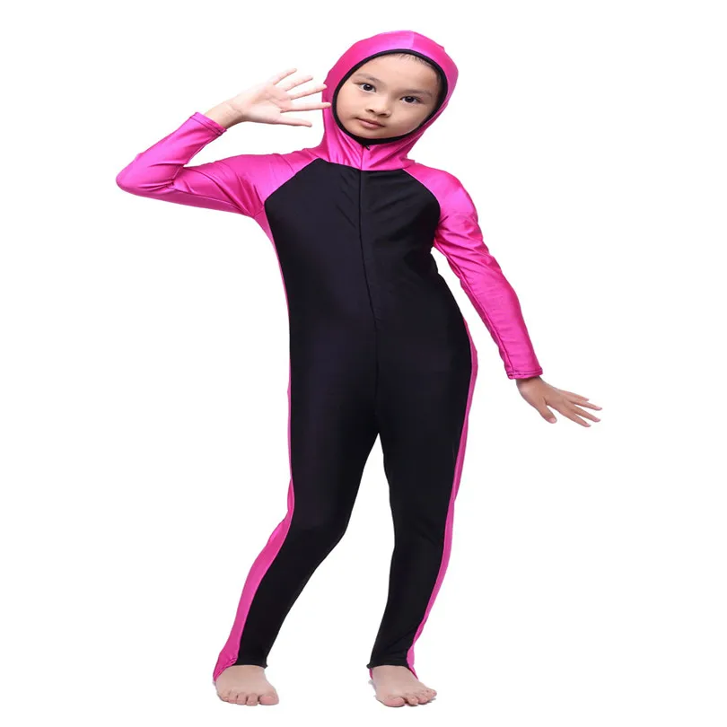 Цельнокроеные костюмы для девочек длинные рукава штаны и колпачки исламские