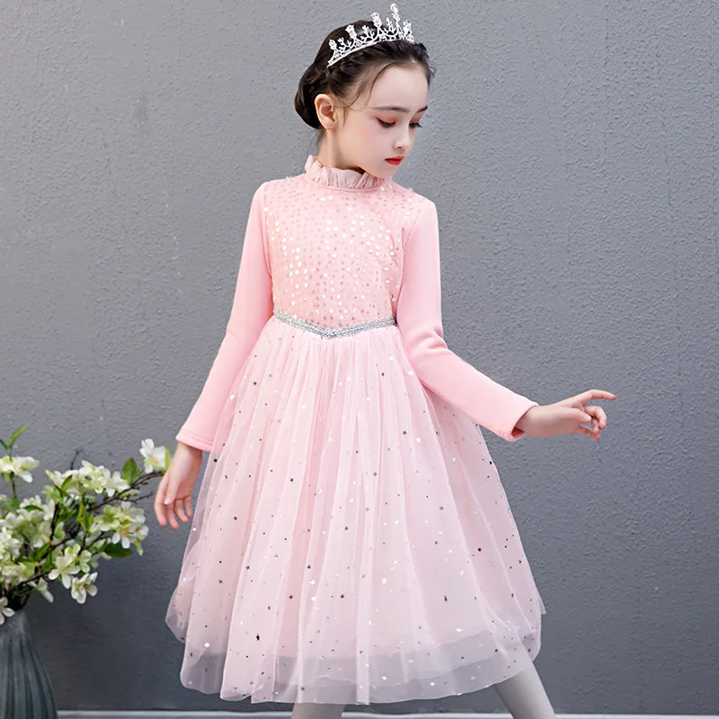 Vestido платья Анны и Эльзы коллекция 2019 года Сезон Зима детские кружевные вечерние