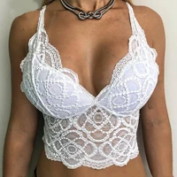 women crop top sexy lace underwear floral embroidery deep v bandeau top sheer wire free ropa mujer summer fashion vest lingerie