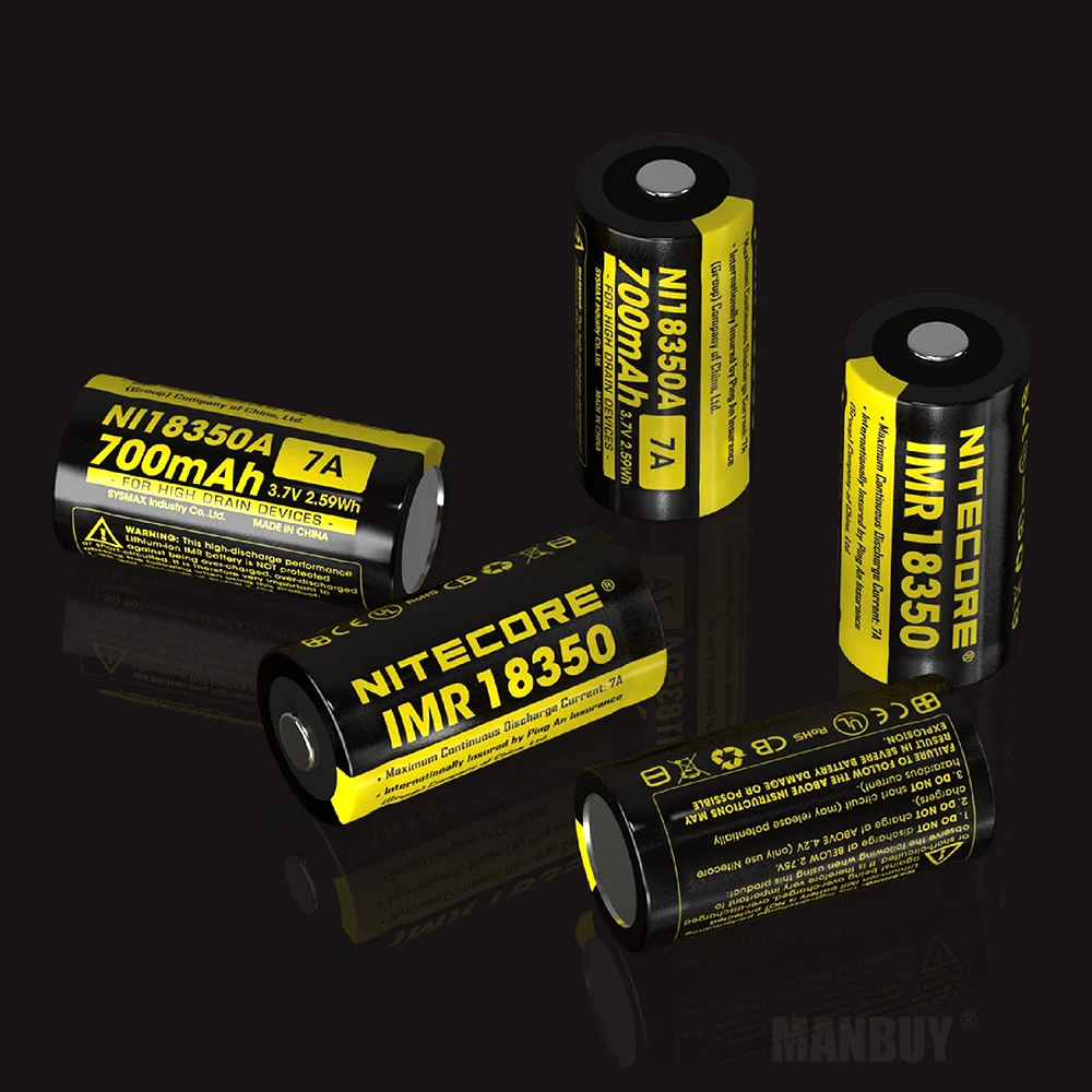 2021 NITECORE IMR18350 Перезаряжаемые Li Ion Батарея x2 штук + подарок фонарик 700 мА/ч RCR123A 16340
