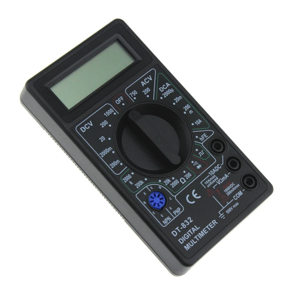 

Professional DT832 Digital Multimeter DC AC Voltmeter Ammeter Ohm Tester A Practical Tool 3 Digits 7segment 0.5"High LCD Display