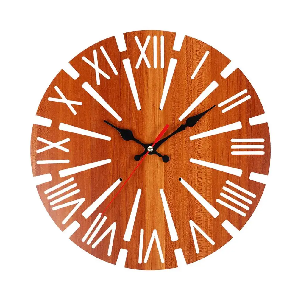 12 Inch Retro Wooden Wall Clock Silent Non Ticking Quartz Home Living Room Decoration Round Watch zegar scienny | Дом и сад