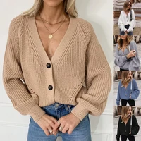 2022 new fashion autumn winter women knitted cardigans long sleeve loose casual sweater coat button thick v neck solid tops
