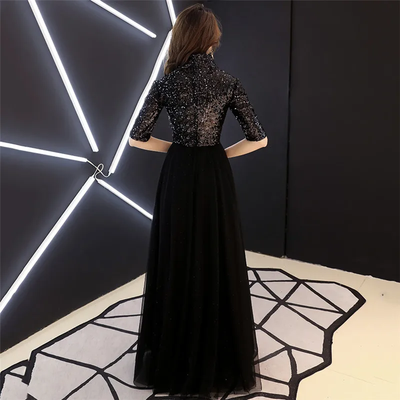 Черные вечерние платье темперамент Queen Белый блесток размера плюс длина до пола