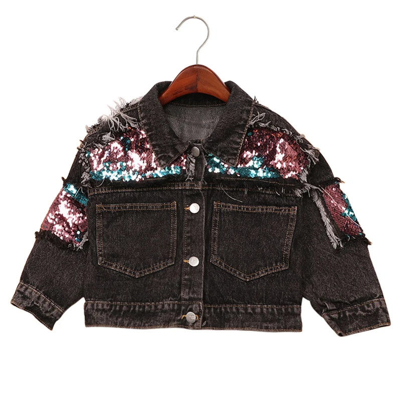 Черный Babyinstar Spring Kids Coats For Girls Children Clothing Sequins Deign Jacket Baby Girls Clothes Boys Denim Jacket Outwear - Цвет: Черный