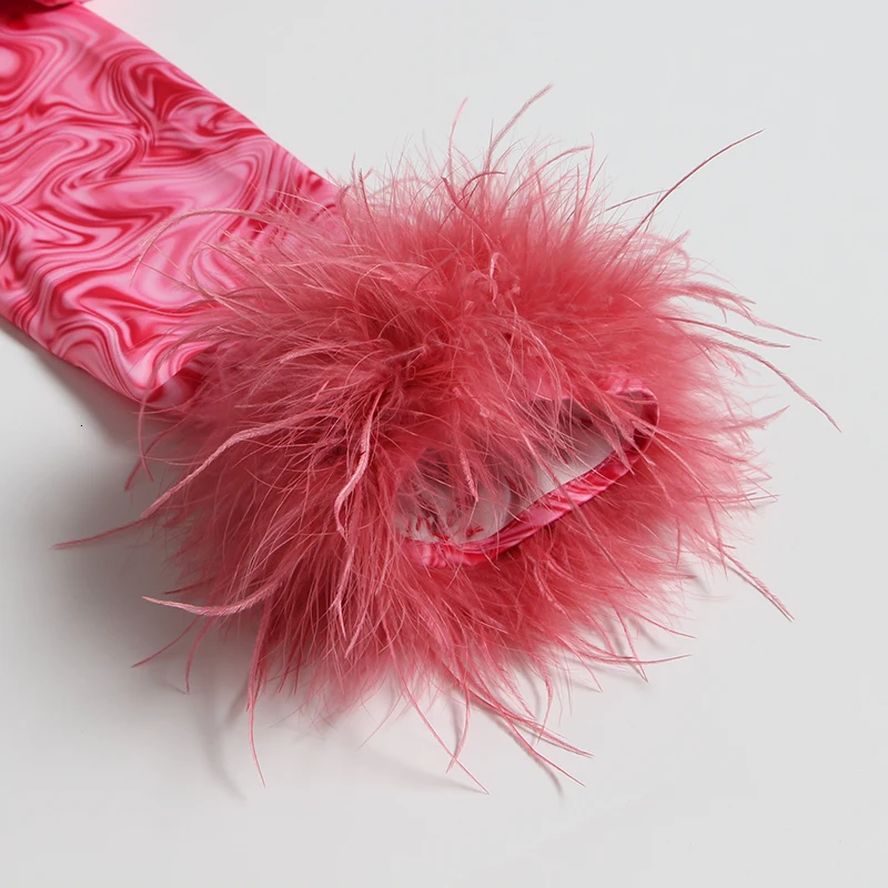 GALCAUR с рисунком из кусков платье украшенное перьями для Для женщин отворотом