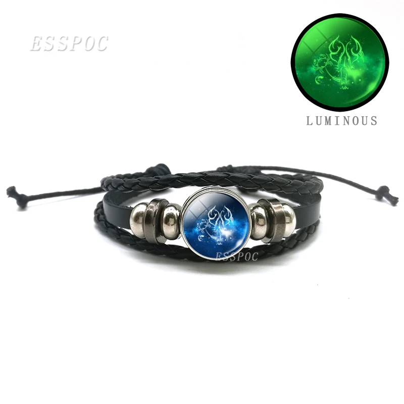 Светящийся браслет в стиле панк 12 гороскопов стеклянный купол Плетеный черный