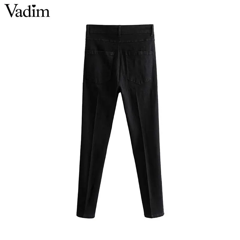 Vadim women chic silm fit pencil pants buttons fly pockets female casual stretchy black ankle length trousers KB239 | Женская одежда