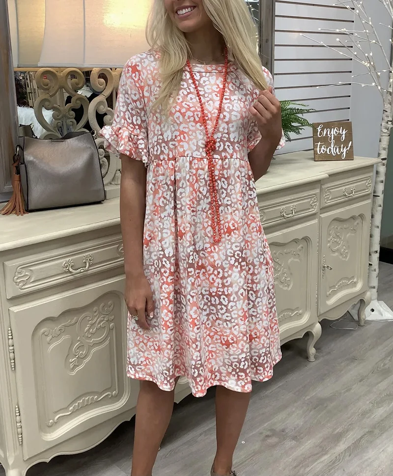

Women Dress 2021 Summer Casual Women's Round-necked Midi Dress Leopard Print Short-sleeved Dress Vestido Feminino Donsignet