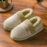 2021 winter home slippers indoor warm women and man platform slippers thicken plush shoes couples knitting cotton slides size 45