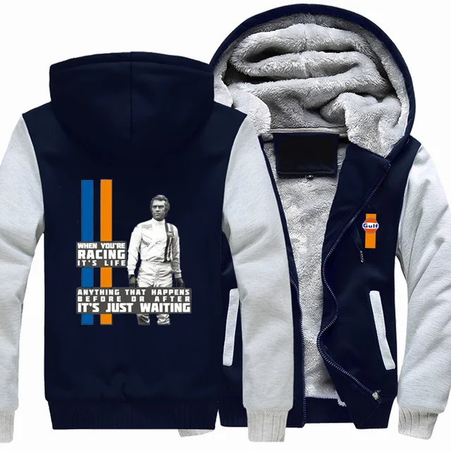 

New Winter Men's Gulf Jacket Casual Fashion Long Sleeve Zipper Hooded Plush Warm Sport Coat European Size S-5XL
