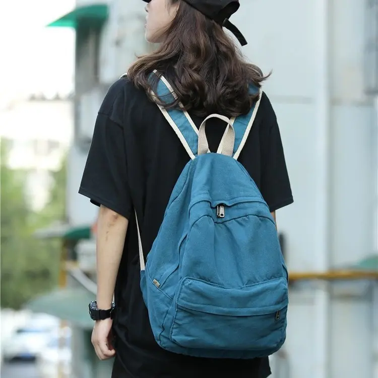 

Vintage feeling retro pure color simple student canvas backpack college style versatile literature sweet girl student schoolbag