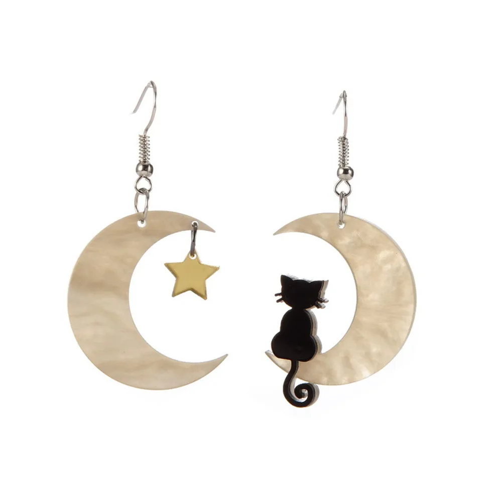 

Women Drop Dangle Earrings Weird Big Long Punk Hip Hop Cute Moon Star Cat Cерьгиc Cережки Pendients Kolczyki ピアス Fashion Jewelry