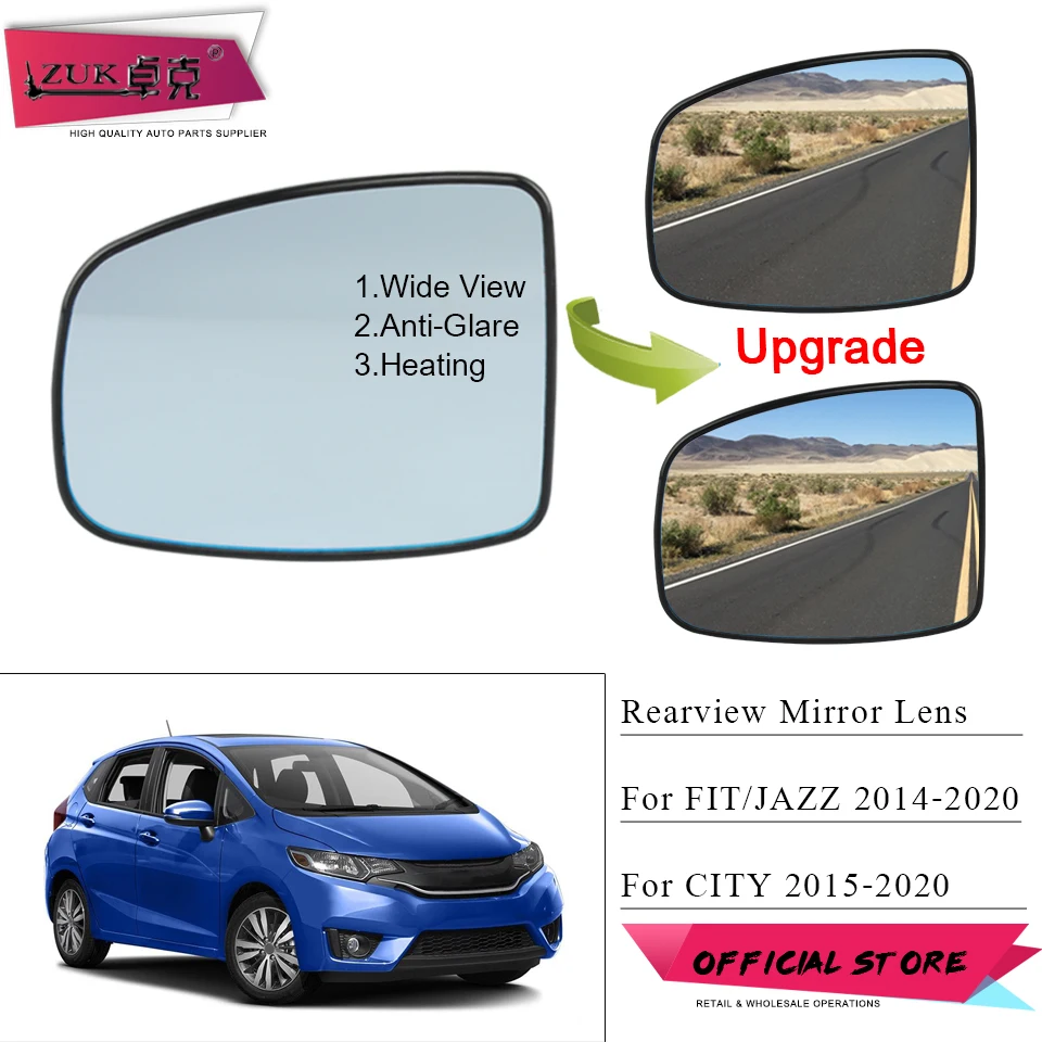 ZUK Heated Anti-Glare Wide View Car Exterior Rearview Mirror Lens For HONDA FIT JAZZ GK5 2015-2020 CITY GM6 Door Mirror Glasses