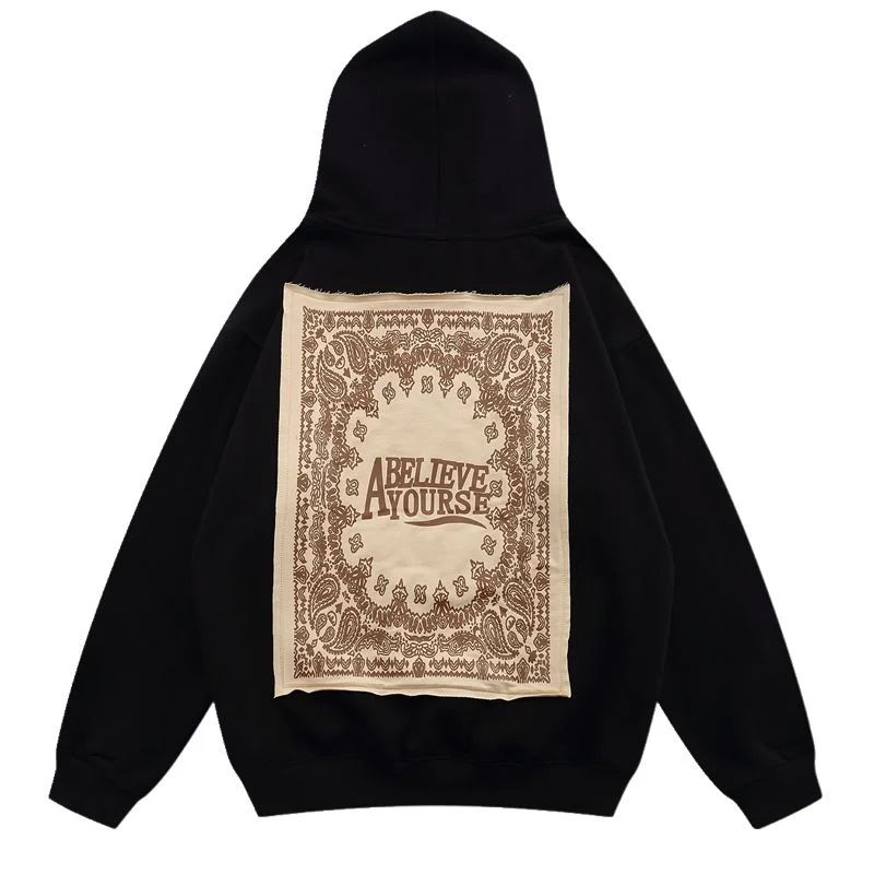 

HOUZHOU Retro Streetwear Patchwork Hooded Sweatshirt Women Harajuku Grunge Print Balck Hoodies Winter Warm Letter Print Tops
