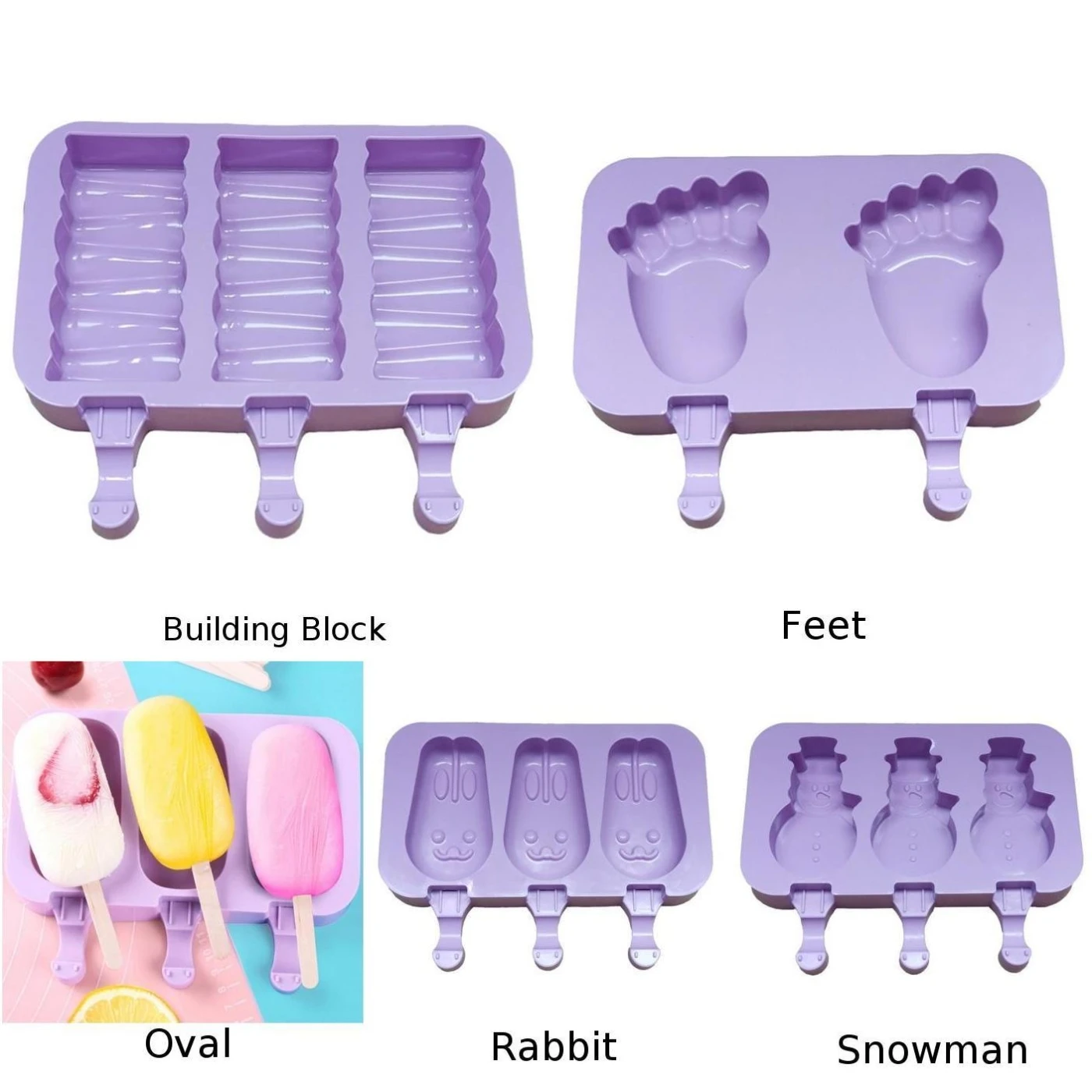 

Silicone Ice lolly Ice Cream 19x14.5x3CM Mould DIY Homemade Purple Sticks Oval