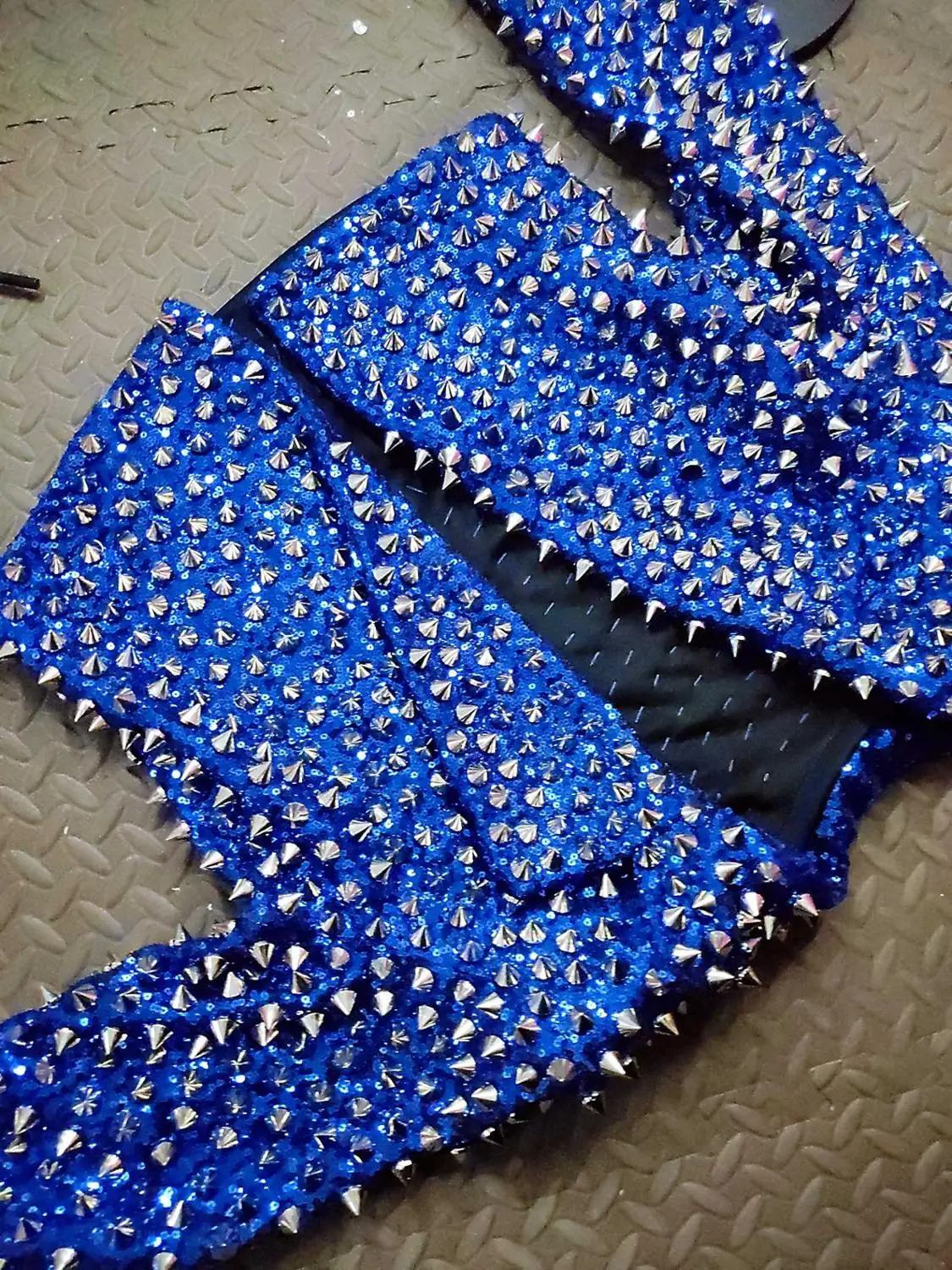 

Gold Black Sequins Rivet Coat Bra Shorts Women 3 Pieces Set For Singer Dancer Stage Outfit Bar Nightclub Fashion Dance Costume