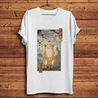 Японская традиционная забавная футболка укиё-э с кошкой, мужская летняя новая короткая футболка, мужская белая Повседневная футболка унисекс, уличная одежда