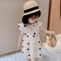 pink kids dress for girl summer korean clothes cute bow polka dot princess dresses 3 4 5 6 7 years girls baby costumes yh2301