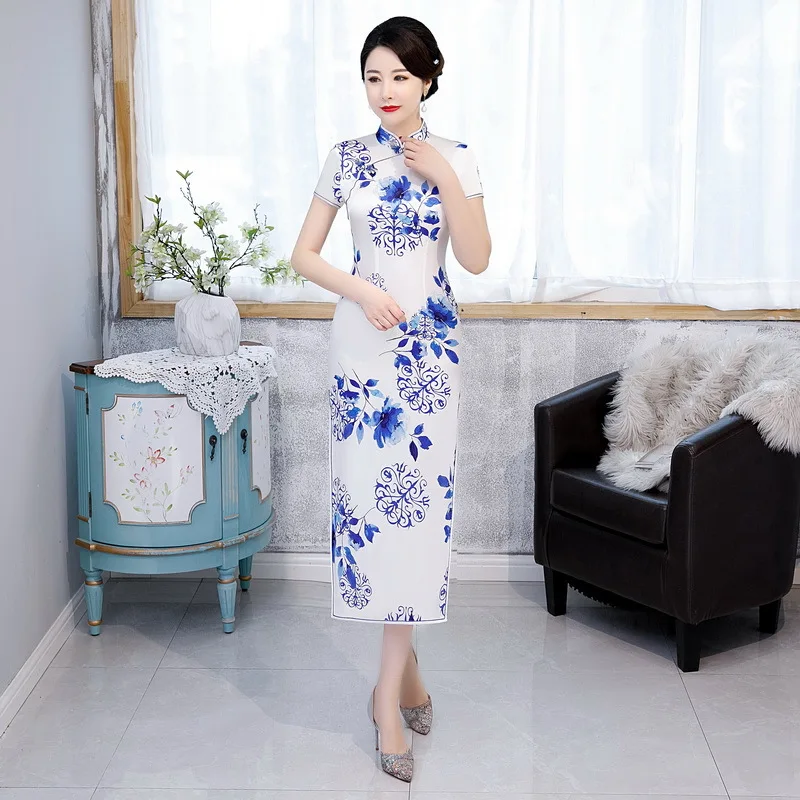 Весна лето 2020 новое шелковое платье Ципао с коротким рукавом в китайском стиле