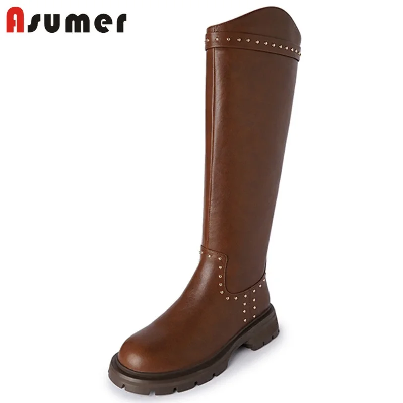 

Asumer 2022 горячая распродажа обувь из коровьей кожи квадратный каблук Платформа Сапоги до колена на молнии повседневные женские сапоги зимние...