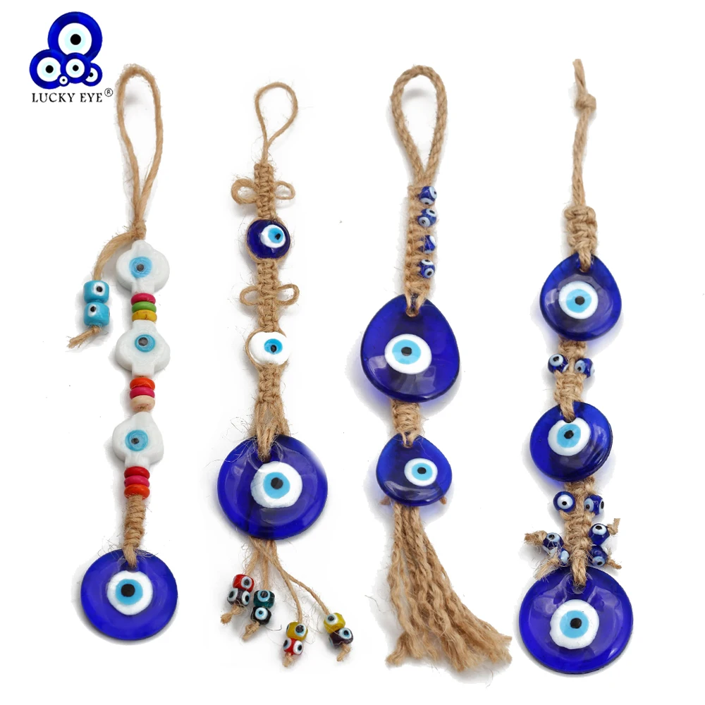 

Lucky Eye Glass Blue Turkish Evil Eye Pendant Wall Hanging Multi Color Bead Handmade Decoration for Home Living Room Car BE254