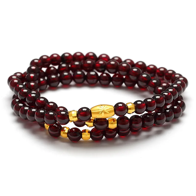 Браслет-цепочка из желтого золота с гранатовыми бусинами 6 3 дюйма | Украшения и