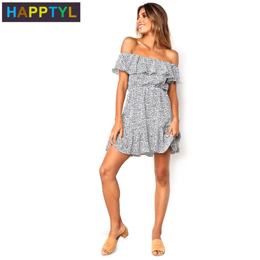 

HAPPTYL 1 шт женское платье с открытыми плечами Falbala цветочное мини-платье Повседневные Вечерние Короткие платья
