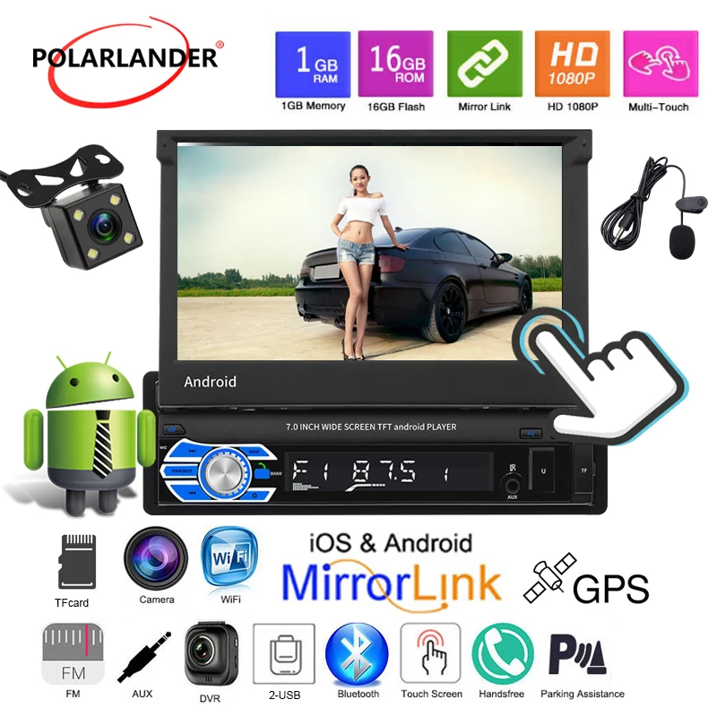 

9706 1din Car Radio Reversing Image Touch Foldable Capacitive Telescopic Screen 7inch Bluetooth MP5 Player Android 8.0 System